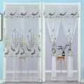 Cortina de puerta antimosquitos malla encaje bordado carpa koi loto sin taladro colgar - Azul koi: tul de doble capa