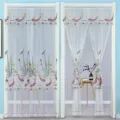 Cortina de puerta de malla transparente blanca con bordado de peces morados, decoración elegante. - 90x200cm (Con Cinta Mágica) / Malla de doble capa koi violeta