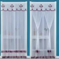 White and purple mesh door curtain, floral embroidered variant style for home decor. - 90x120 cm Half Curtain / Jane Eyre Lily Pink Double-Layer Gauze with Velcro