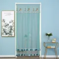 Blue mesh mosquito door curtain with elegant deer embroidery, easy install detail 90cm - Green Deer Double Gauze with Velcro
