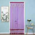 Purple double layer anti-mosquito mesh door curtain with cute deer embroidery lace detail. - Little Deer Purple Double-Layer Mesh with Velcro