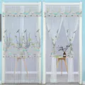 Cortina de puerta mosquitera de doble capa de tul con un elegante bordado de peces y loto. - 90x200cm (Con Cinta Mágica) / Malla de doble capa koi verde