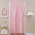 Pink lace door curtain floral embroidered mesh room divider home privacy decor panel 1pc - 90x190cm / Cotton Rose Pink