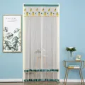 Pineapple embroidered mesh door curtain scene detail, double layer sheer curtain with lace. - Green Pineapple Double Gauze with Velcro