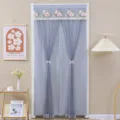 Floral embroidered mesh door curtain grey lace partition curtain for bedroom home decor - 90x190cm / Hibiscus Gray