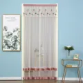 Double layer mesh door curtain with cute pineapple embroidery and lace trim design for home. - Pink Pineapple Double Gauze with Velcro