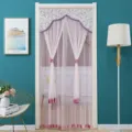 Pink double layer mesh door curtain with lace trim for bedroom mosquito net partition. - Width 90 x Height 210cm / Crystal Snow Pink