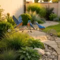 Detailed view of three vibrant metal bluebirds perched on a decorative floral garden stake - Bluebird