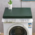 Copertura antipolvere impermeabile in PU verde scuro con gonna in pizzo bianco per lavatrice. - Pelle PU verde scuro semplice