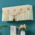 Copertura antipolvere per climatizzatore a parete con delicato ricamo floreale e bordo in pizzo. - Nuova fodera integrale beige Zhaojun (Rimuovere prima dell'accensione)