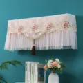 Copertura per condizionatore murale in pizzo rosa con delicato ricamo floreale e nappa. - Nuovo Zhaojun rosa - copertura completa (rimuovere per l'uso)