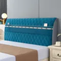 Thickened quilted headboard cover with storage pockets, soft protective dustproof bed back slipcover. - Gorgeous Blue