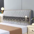 Thickened headboard cover with lace edge and pockets, dustproof quilted bed back protector - Elegant Gray