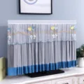Copertura antipolvere per TV in pizzo bianco con ricamo a palloncino e bordo blu. - 37-40 pollici 95 * 65 cm / Tenda trasparente blu e bianca con cuori