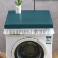 Copertura impermeabile per lavatrice in PU verde scuro con volant in pizzo bianco protettivo - Pelle PU verde semplice