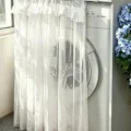 White lace washing machine dust cover curtain balcony waterproof hanging lace curtain fabric - Width 90 * Height 90cm with Free 60-110cm Telescopic Rod / Flower in Mirror Washing Machine Cover Curtain