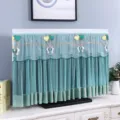 Copertura antipolvere TV in pizzo verde con elegante ricamo a cuore, tessuto traspirante. - Velo verde cuore