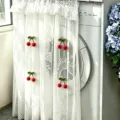 White lace washing machine cover curtain featuring cute red cherry decor for balcony. - Width 90 * Height 90cm with Free 60-110cm Telescopic Rod / Flower in Mirror Washing Machine Cover Curtain + Cherry