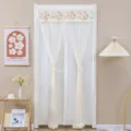 White lace door curtain with floral embroidery, elegant sheer partition for bedroom decor. - Hibiscus Beige