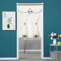 Double layer lace door curtain with lace trim tie back room divider curtain decor - 80*120cm with Free Hook and Loop Fastener / White Rose Beige Sheer Double-Layer Opaque