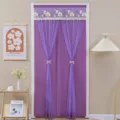 Purple fabric door curtain with lace floral sheer valence, elegant room divider and mosquito screen. - 90x190cm / Hibiscus Purple