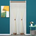 Elegant sheer door curtain with delicate embroidery and lace trim for home decoration - Beige Diamond Pattern Double-Layer Opaque Fabric