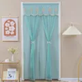 Teal lace mesh doorway curtain for bedroom partition, elegant embroidered floral sheer drape. - Starlight Green