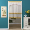 Sheer lace door curtain detail with yellow trim and floral decoration for room partition scene. - 80*120CM / Yellow