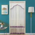 Double layer mesh door curtain with purple beaded trim, punch free privacy bedroom curtain. - Crystal Snow Purple Rice
