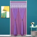 Lila Türvorhang mit Spitzenbesatz und Raffhaltern, ideal für Raumteiler und Dekoration. - B90 x H150 cm / Purple Rautenmuster doppellagig blickdicht