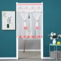 Double layer lace door curtain with pink floral embroidery and tassel, home privacy screen. - Rose Pink Double Layer Opaque