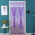 Purple lace anti-mosquito door curtain mesh partition for bedroom home daily use. - 100*210cm / Jade Bead Purple with Hook & Loop Fastener