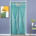Elegant turquoise mesh door curtain with delicate butterfly lace trim for home room decor. - Width 90 Height 200 cm / Colorful Green - Double Layer Opaque
