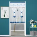 Double layer lace door curtain sheer white curtain with blue floral valance for home decor - Rose Blue Double Layer Opaque