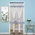 Floral embroidered white sheer lace doorway curtain for bedroom living room home decor. - Little Daisy Blue Ribbon Velcro