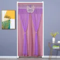 Purple lace door curtain with pink backing and butterfly decor, punch-free mesh room divider. - Colorful Butterfly - Purple - Double Layer Opaque
