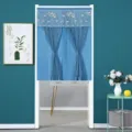 Blue double layer lace door curtain with floral deer embroidery home privacy decoration - Wreath Deer - Blue - Double Layer Opaque
