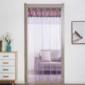 Punch-free lace mesh door curtain detail view, double-layer purple gauze partition with exquisite tassel embroidery. - 90*220cm / Nordic Purple
