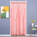 Pink lace door curtain tulle half curtain with butterfly decor for room privacy and decoration. - Width 90 Height 200 cm / Butterfly Pink Double Layer Opaque