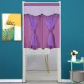 Purple doorway curtain detail scene, elegant decorative partition mesh drape for home use. - Purple Gypsophila Double-Layer Opaque Fabric