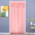 Pink door curtain detail, featuring delicate lace embroidery and hanging bead fringe design. - 90 * 200 cm Mosquito-Proof All-Season Curtain / Charm Pink Double-Layer Opaque