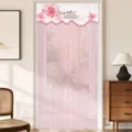 Pink lace door curtain, double-layer anti-mosquito mesh hanging curtain for bedroom privacy. - 100 x 200 cm with Hook & Loop Fastener / LOVE-Pink-Pink Tulle Double-Layer Lace Split Type