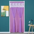 Elegant purple lace door curtain with white floral valance for bedroom privacy hanging drape. - W90*H210cm All-Season Anti-Mosquito Curtain / Morning Glory Purple Opaque Double Layer