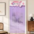 Elegant purple lace door curtain with pink watercolor dots and custom name for stylish bedroom decor. - 100 x 200 cm with Hook & Loop Fastener / Rainbow Ball-Purple Tulle Double-Layer Lace Split Type