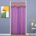 Detailed view of the double-layer purple door curtain with lace embroidery and tassels. - 90 * 200 cm Mosquito-Proof All-Season Curtain / Deep Purple Double-Layer Opaque