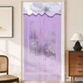 Purple lace door curtain, double layer mosquito net curtain for bedroom and privacy decor. - 100 x 200 cm with Hook & Loop Fastener / Large Floral Purple-Purple Tulle Double-Layer Lace Split Type