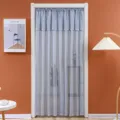 Blue lace door curtain detail, sheer mesh privacy hanging curtain for bedroom and home decor. - Telescopic Rod / Grey Blue