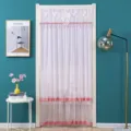 Pink lace door curtain double layer sheer mesh bedroom partition anti mosquito hanging decor - 100*210cm / Pure Elegant Double Sheer Pink with Free Velcro & Rod