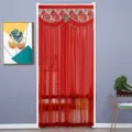 European style red mesh door curtain with lace valance, punch-free partition for bedroom. - W90 x H210cm Mosquito Proof / Beauty Red Double-Layer Gauze with Free Velcro