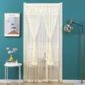 Cream lace door curtain, double-layer sheer mesh partition with bows and floral embroidery. - 100*210cm / Ice-Pure & Jade-Clean Double Tulle Beige with Velcro